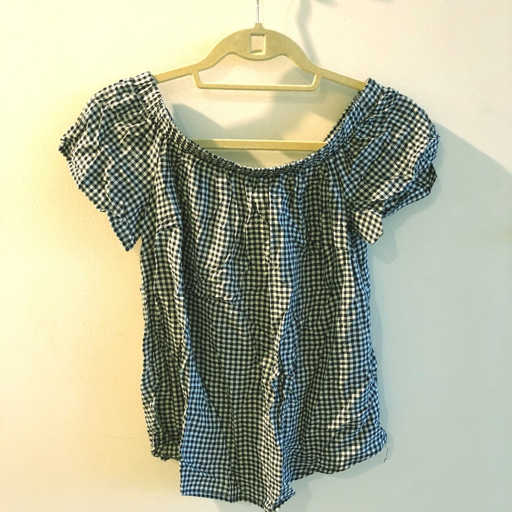 Blue Gingham off the shoulder top